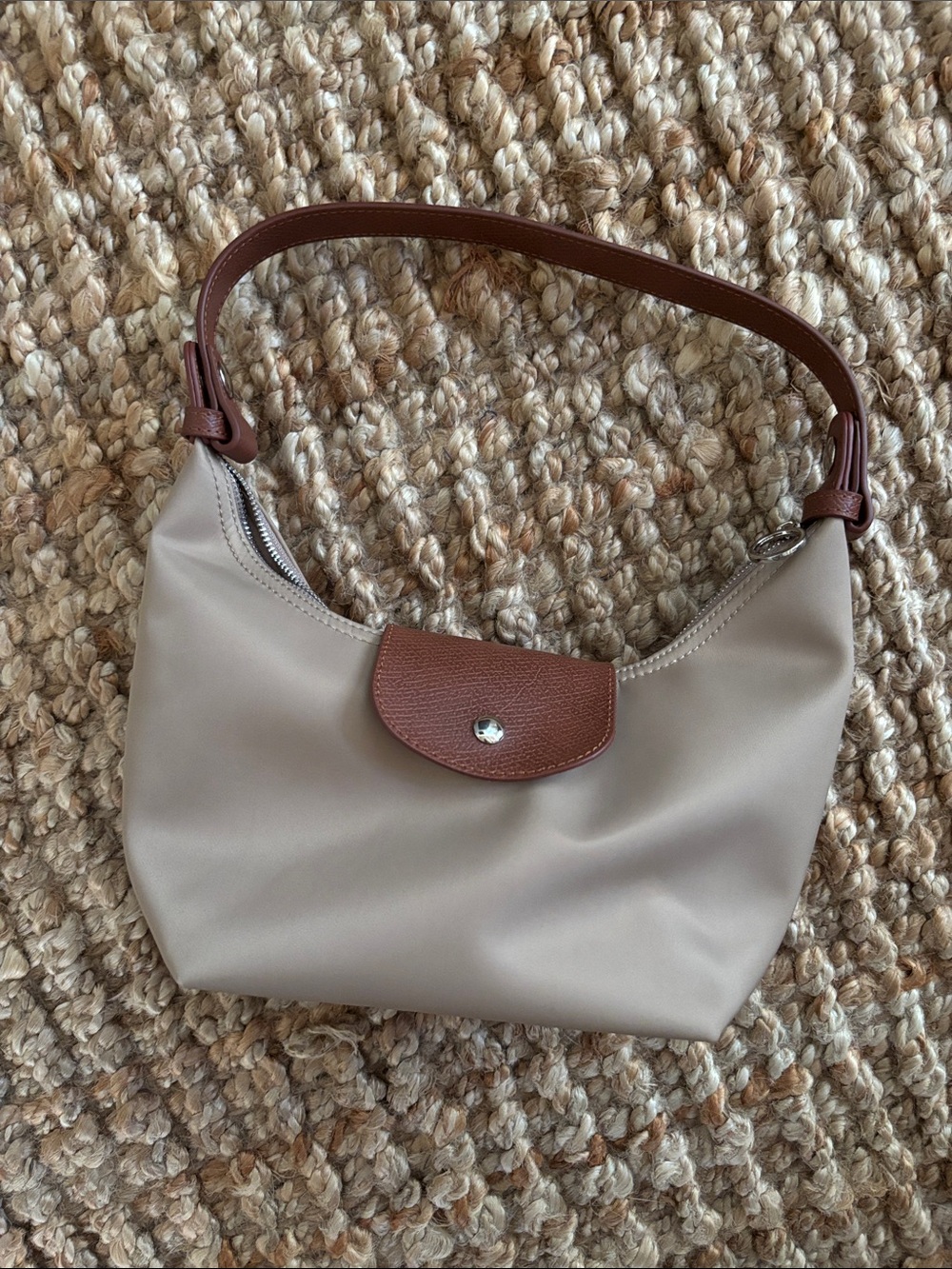 Beige Shoulder Bag with Brown Trim